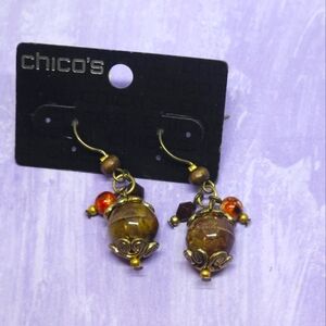 👍5 For $20 Chico's Gold Tone Brown Beaded Dangle Earrings
